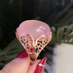 Genuine Rose Quartz Silver Ring dylinoshop