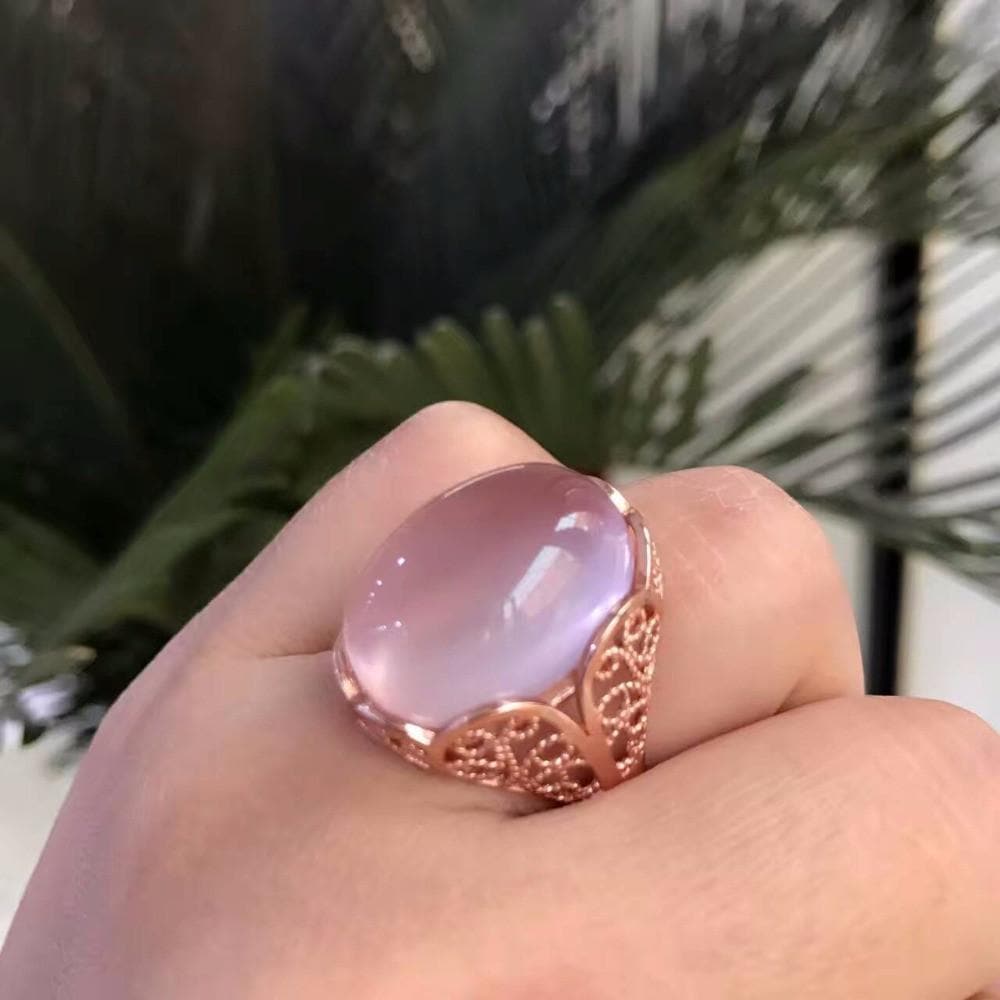 Genuine Rose Quartz Silver Ring dylinoshop