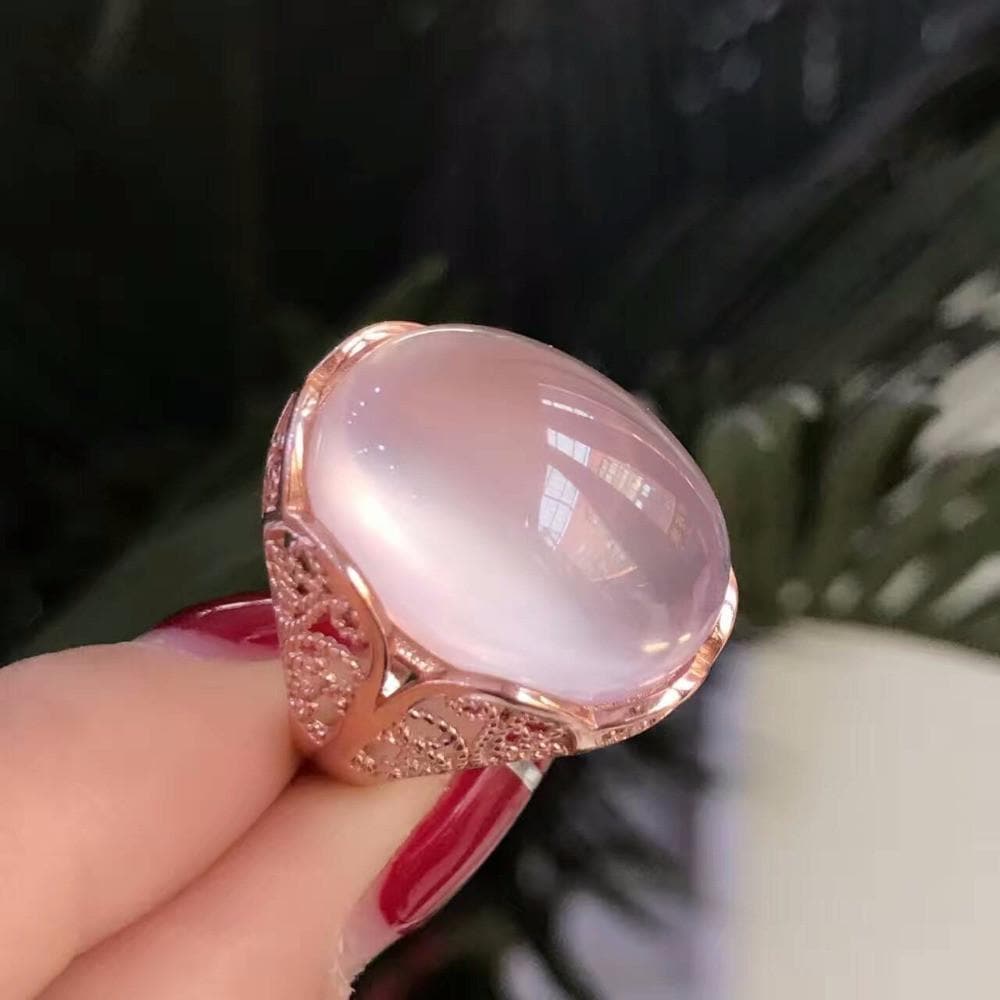 Genuine Rose Quartz Silver Ring dylinoshop