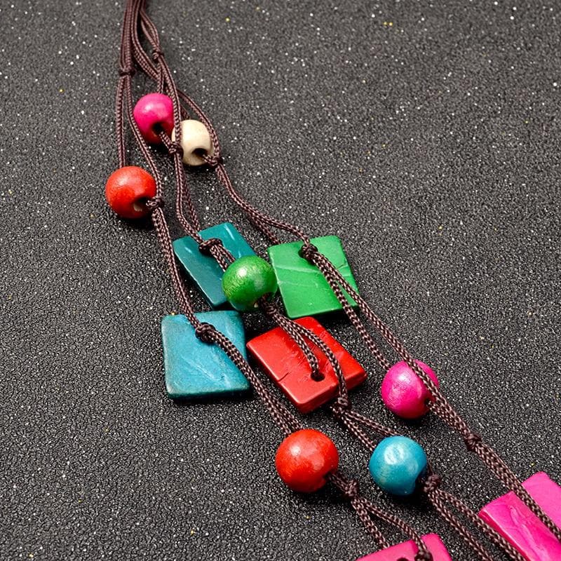 Geometric Colourful Wooden Statement Necklace dylinoshop