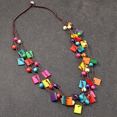 Geometric Colourful Wooden Statement Necklace dylinoshop