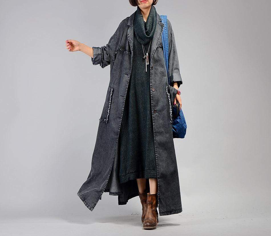 Grunge Denim Trench Coat | Nirvana dylinoshop