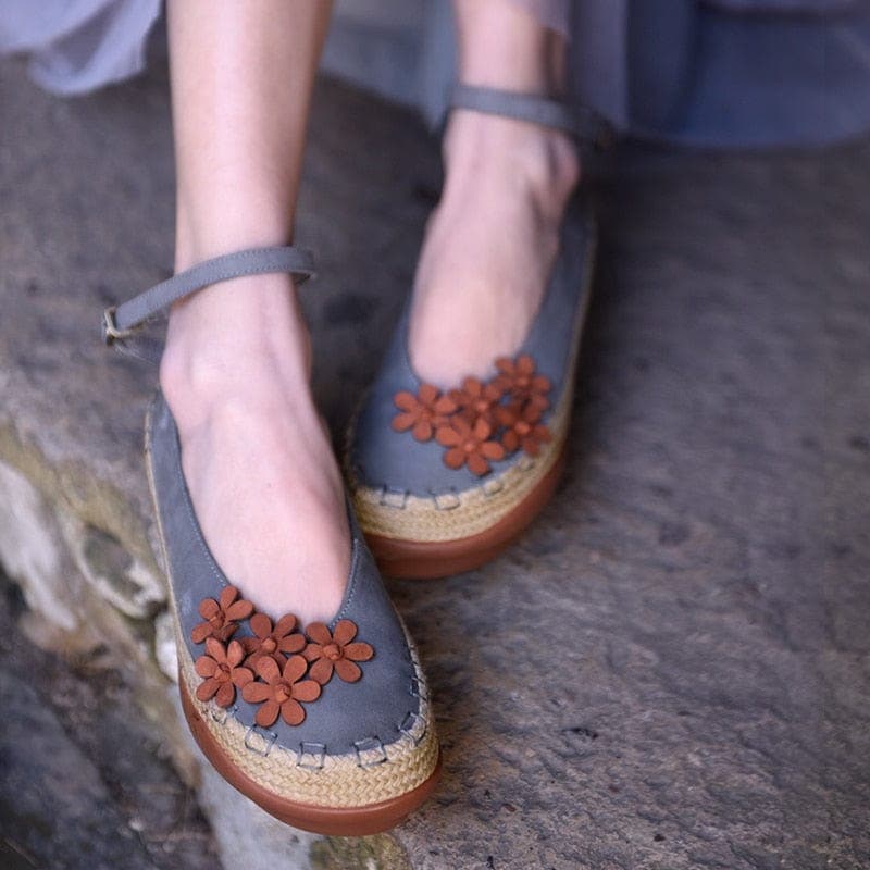 Handmade Leather Floral Shoes dylinoshop