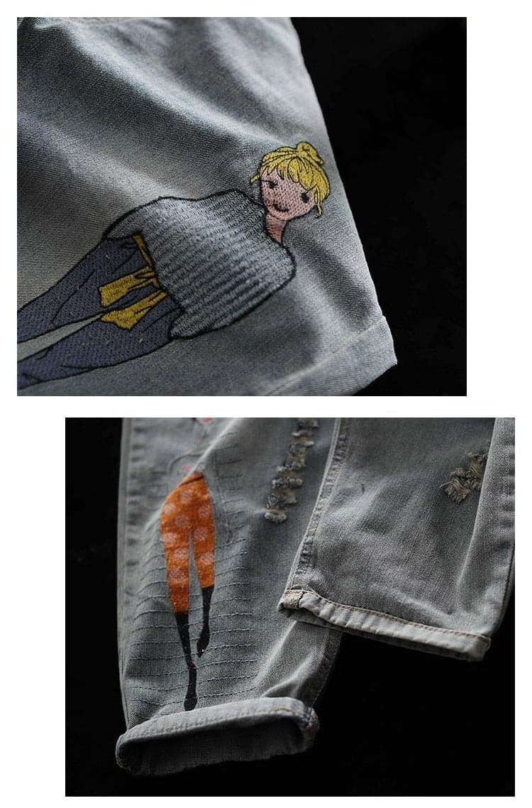 Cartoon Girls Ripped Denim Harem Jeans dylinoshop