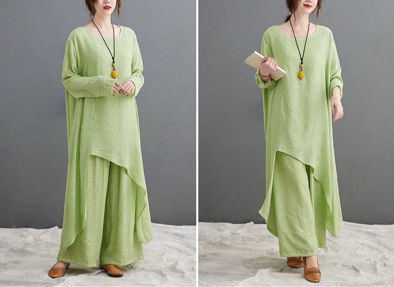 Evania Asymmetrical Shirt With Palazzo Pants | Zen dylinoshop