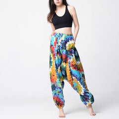 Blue Tie Dye Print Hippie Harem Pants dylinoshop