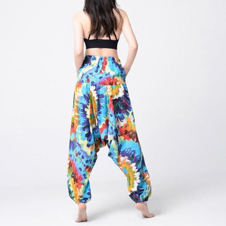 Blue Tie Dye Print Hippie Harem Pants dylinoshop