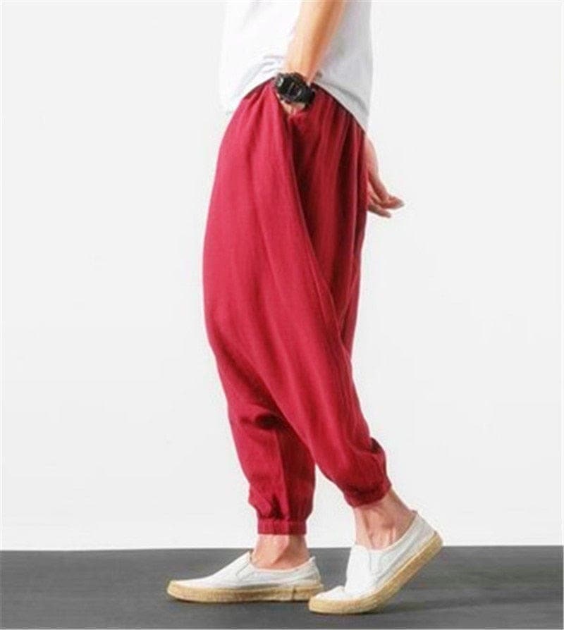 Cotton and Linen Drop Crotch Harem Pants dylinoshop