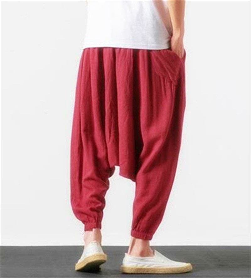 Cotton and Linen Drop Crotch Harem Pants dylinoshop