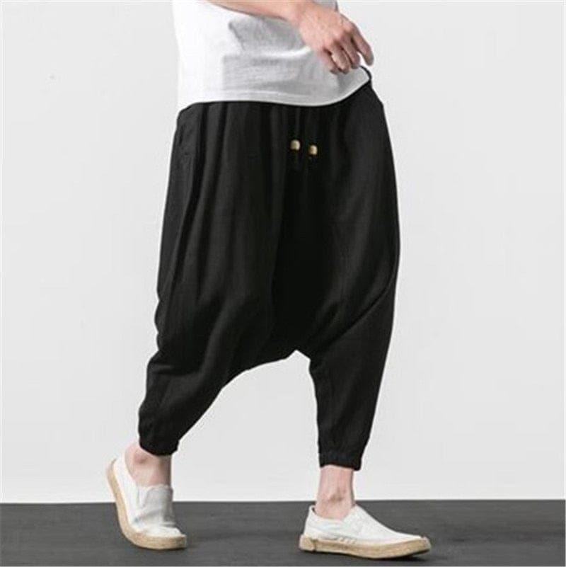 Cotton and Linen Drop Crotch Harem Pants dylinoshop