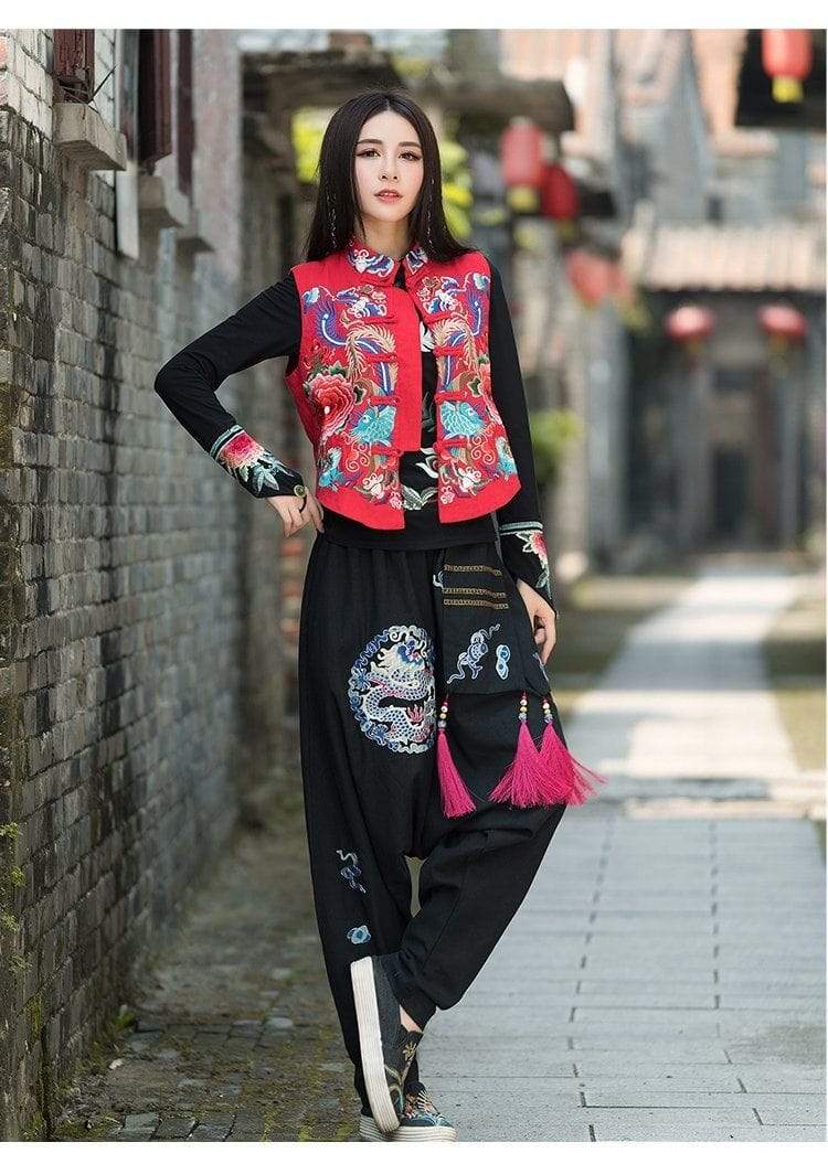 Dragon Embroidered Loose Harem Pants dylinoshop