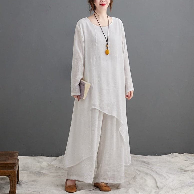 Evania Asymmetrical Shirt With Palazzo Pants | Zen dylinoshop