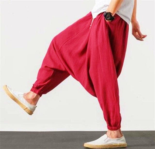 Cotton and Linen Drop Crotch Harem Pants dylinoshop