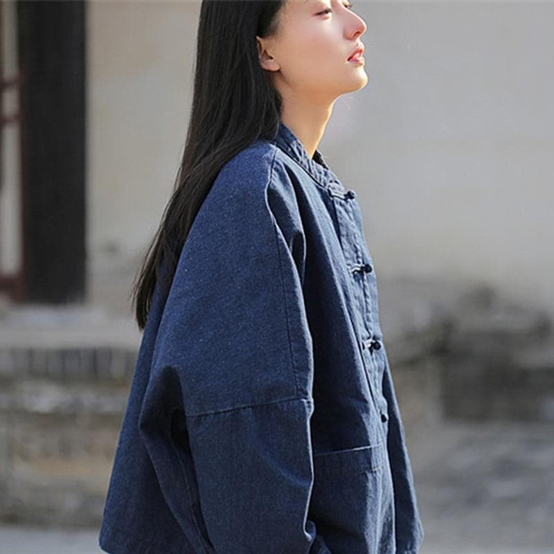 Batwing Sleeve Chinese Denim Jacket | Zen dylinoshop