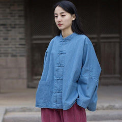 Batwing Sleeve Chinese Denim Jacket | Zen dylinoshop