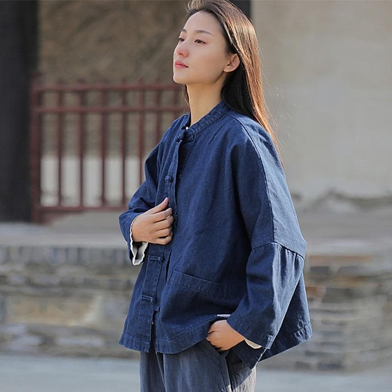 Batwing Sleeve Chinese Denim Jacket | Zen dylinoshop