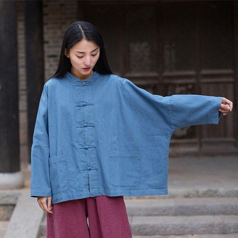 Batwing Sleeve Chinese Denim Jacket | Zen dylinoshop