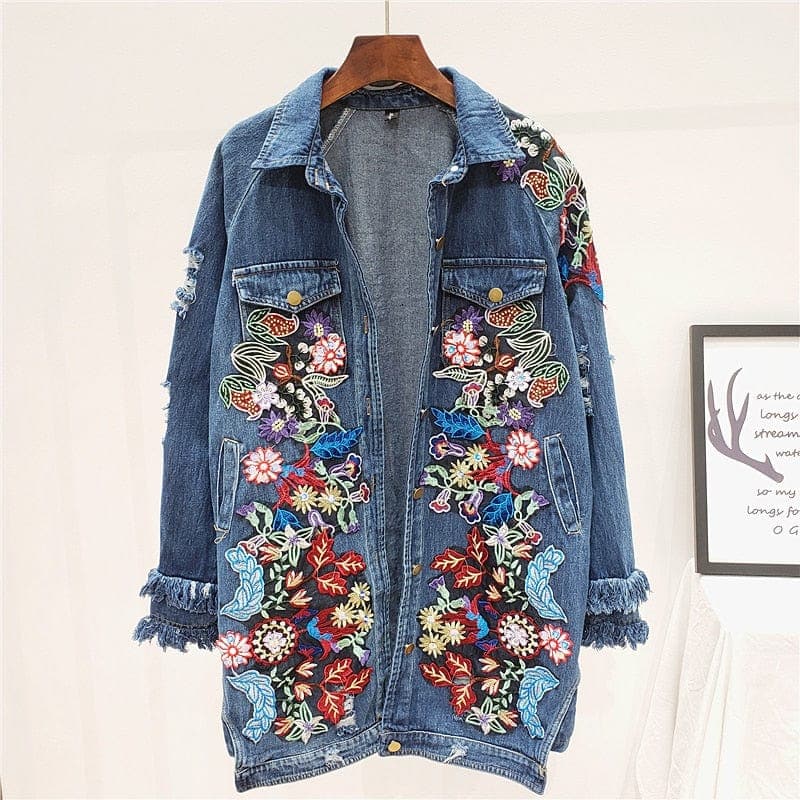 Bohemia Floral Embellished Denim Jacket dylinoshop