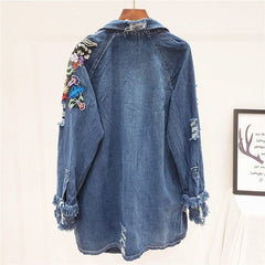 Bohemia Floral Embellished Denim Jacket dylinoshop