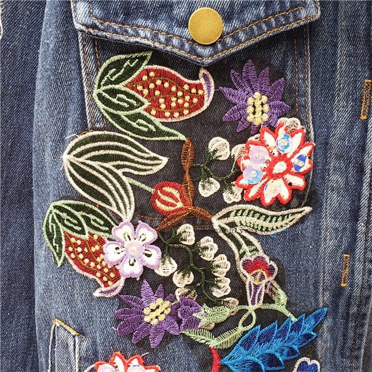 Bohemia Floral Embellished Denim Jacket dylinoshop