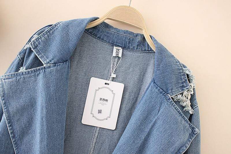 Distressed Denim Trench Coat dylinoshop