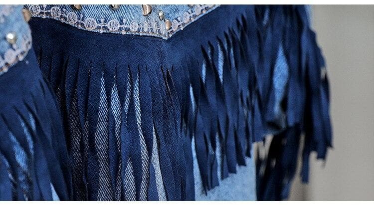 Floral Embroidered Fringed Denim Jacket dylinoshop