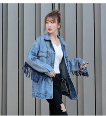 Floral Embroidered Fringed Denim Jacket dylinoshop