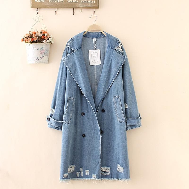 Distressed Denim Trench Coat dylinoshop