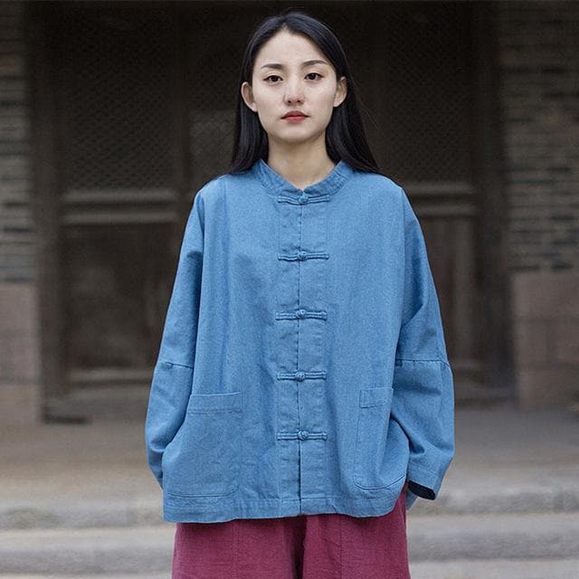 Batwing Sleeve Chinese Denim Jacket | Zen dylinoshop