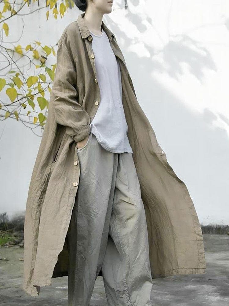 Oversized Linen Trench Coat | Lotus Buddha Trends