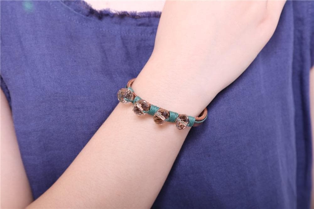 Leather Crystal Beaded Bracelet dylinoshop