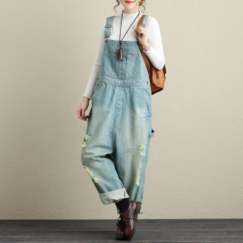 Loose Ripped Denim Overall Buddha Trends