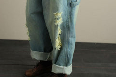 Loose Ripped Denim Overall Buddha Trends