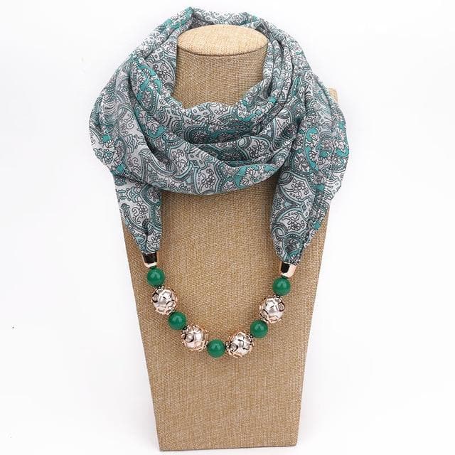 Mosaic Chiffon Beaded Scarf Necklace Buddha Trends