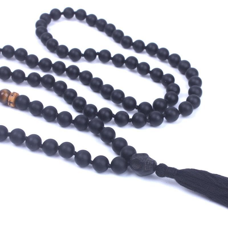 Natural Matte Black Onyx and Tiger eye Mala Beads Buddha Trends