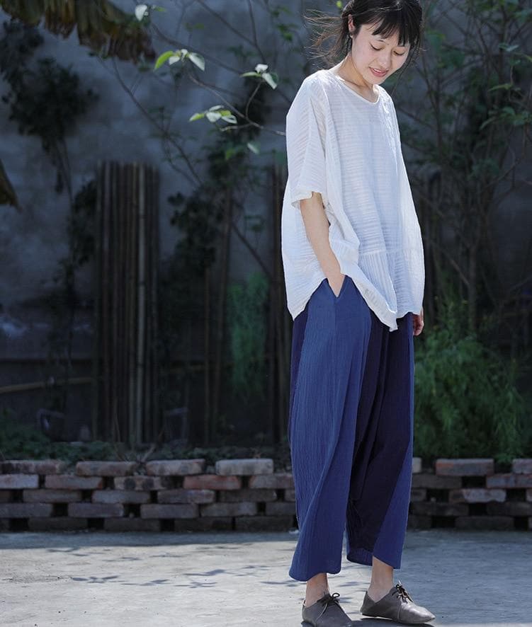 Navy Blue Cotton Linen Harem Pants | Lotus Buddha Trends