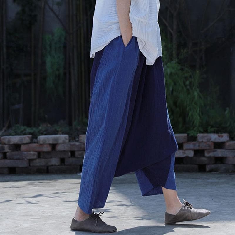 Navy Blue Cotton Linen Harem Pants | Lotus Buddha Trends