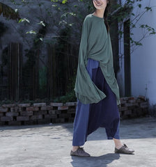 Navy Blue Cotton Linen Harem Pants | Lotus Buddha Trends