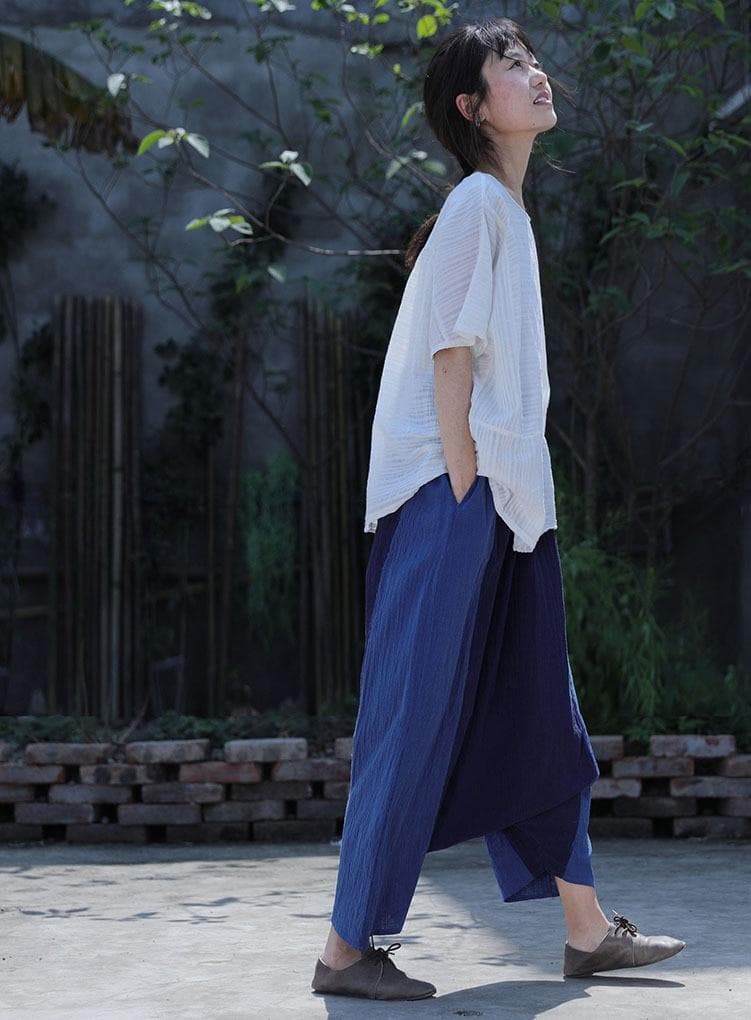 Navy Blue Cotton Linen Harem Pants | Lotus Buddha Trends