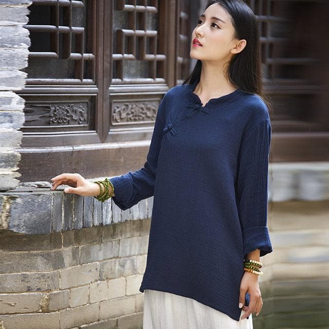 3/4 Sleeve Traditional Chinese Cotton and Linen Blouse  | Zen dylinoshop