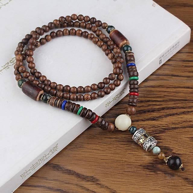 Nepal Style Wooden Mala Beads Necklace Buddha Trends