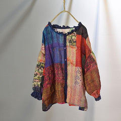 New Age Hippie Patchwork Blouse Buddha Trends