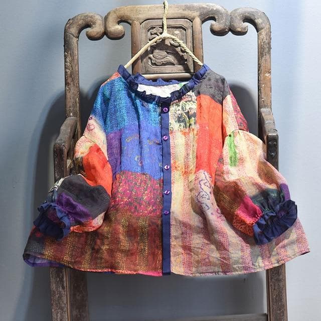 New Age Hippie Patchwork Blouse Buddha Trends