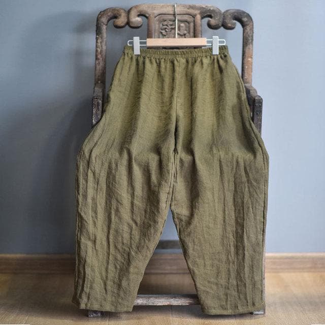 Elastic Waist Linen Trousers | Hippie dylinoshop