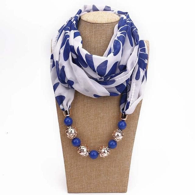 Aloha White and Blue Beaded Scarf Necklace dylinoshop