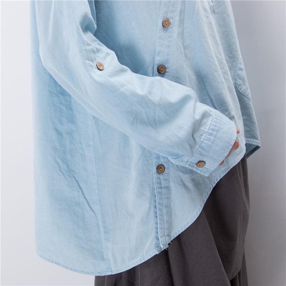 Baby Blue Button Up Shirt  | Zen DYLINOSHOP