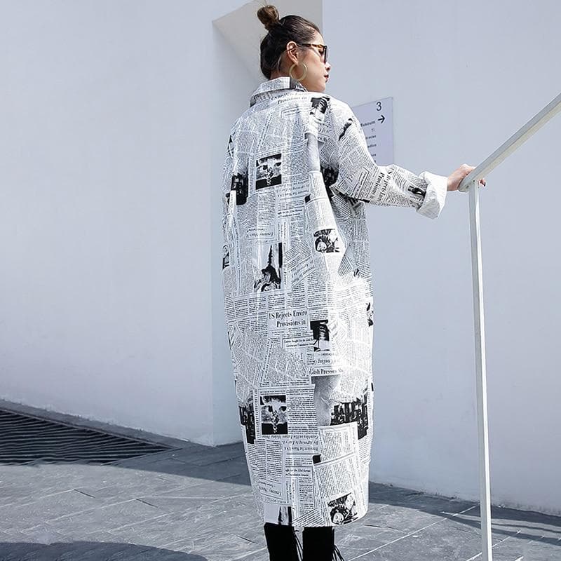 Editorial Newspaper Printed Oversized Shirt | Millennials dylinoshop