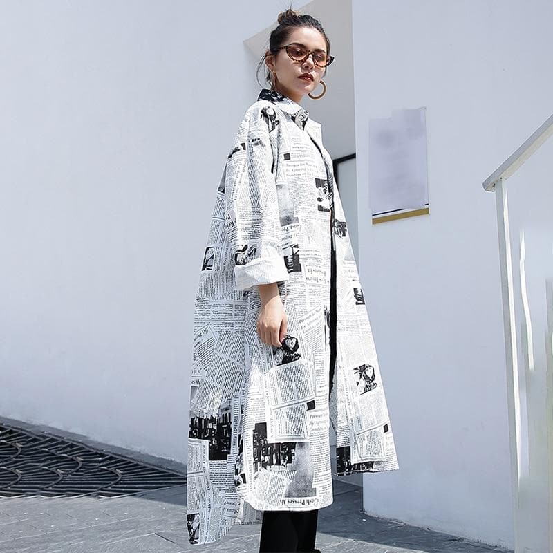 Editorial Newspaper Printed Oversized Shirt | Millennials dylinoshop