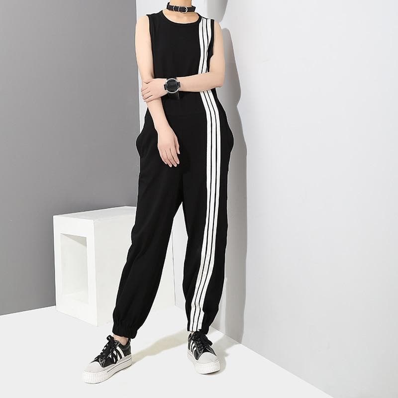 Korean Style Black and White Striped Overall | Millennials dylinoshop