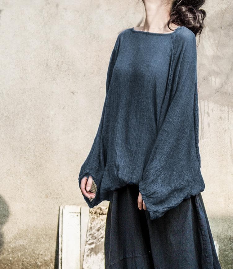 Lantern Sleeve Oversized Cotton Shirt | Lotus dylinoshop